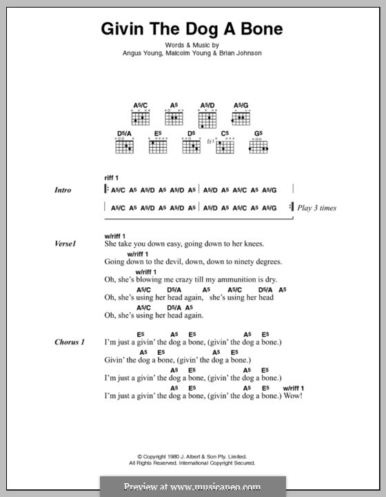 Givin' the Dog a Bone (AC/DC): Lyrics and chords by Angus Young, Brian Johnson, Malcolm Young