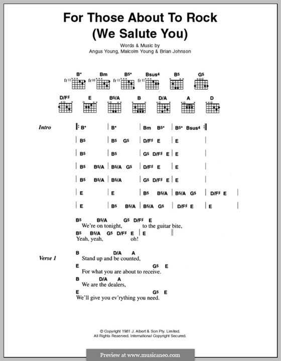 For Those About to Rock (We Salute You): Lyrics and chords (AC/DC) by Angus Young, Brian Johnson, Malcolm Young