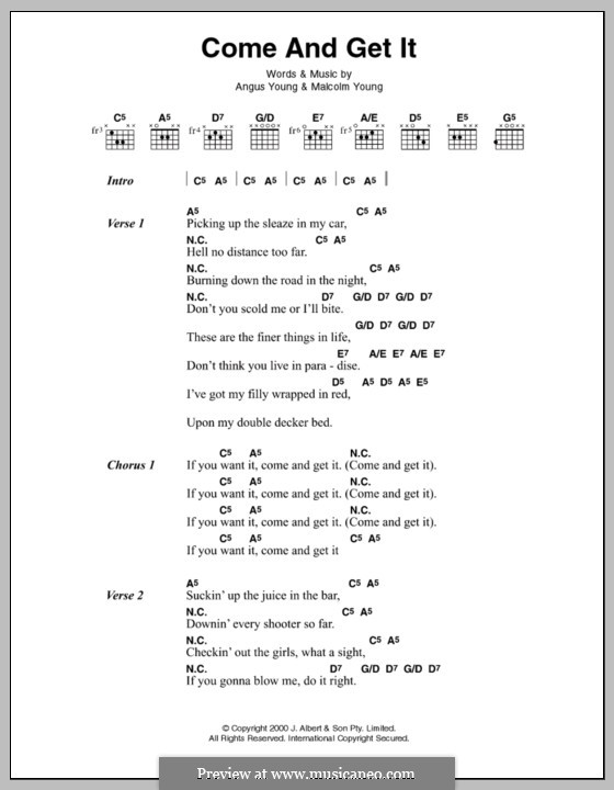 Come and Get It (AC/DC): Lyrics and chords by Angus Young, Malcolm Young