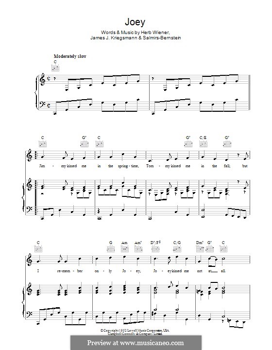 Joey: For voice and piano (or guitar) by Bertrand Salmirs, Herb Weiner, James J. Kriegsmann, Stan Bernstein