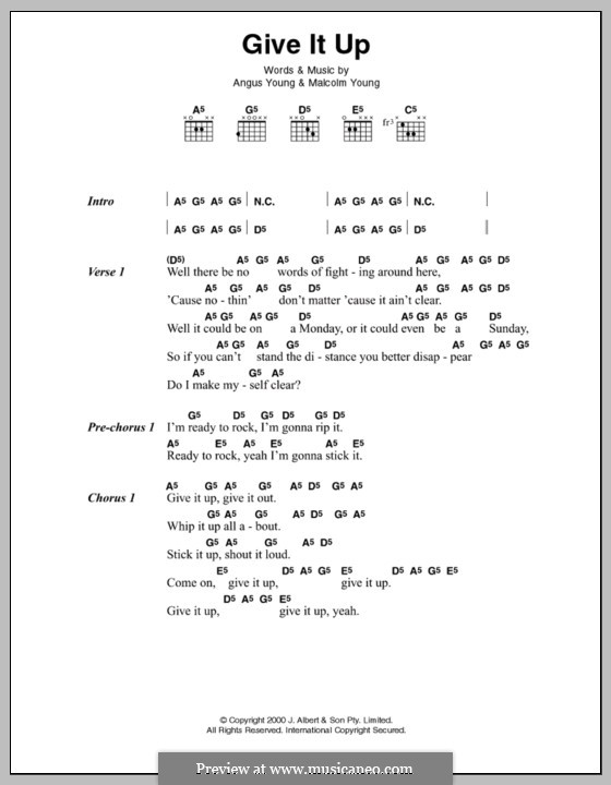 Give It Up (AC/DC): Lyrics and chords by Angus Young, Malcolm Young