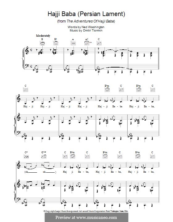 Hajji Baba (Persian Lament): For voice and piano (or guitar) by Dimitri Tiomkin