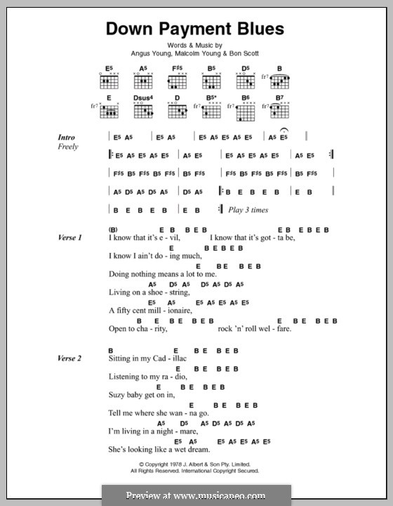 Down Payment Blues (AC/DC): Lyrics and chords by Angus Young, Bon Scott, Malcolm Young