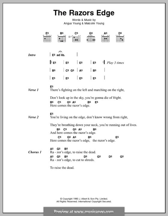 The Razor's Edge (AC/DC): Lyrics and chords by Angus Young, Malcolm Young