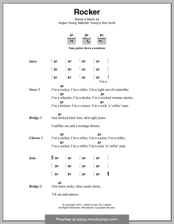 Rocker (AC/DC): Lyrics and chords by Angus Young, Bon Scott, Malcolm Young