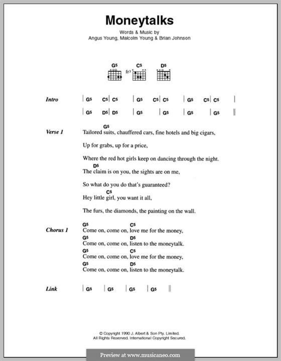 Moneytalks (AC/DC): Lyrics and chords by Angus Young, Malcolm Young