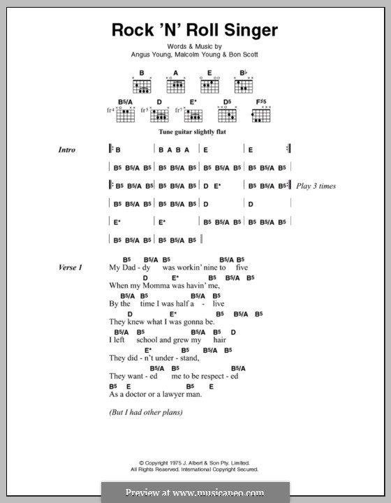 Rock 'n' Roll Singer (AC/DC): Lyrics and chords by Angus Young, B...