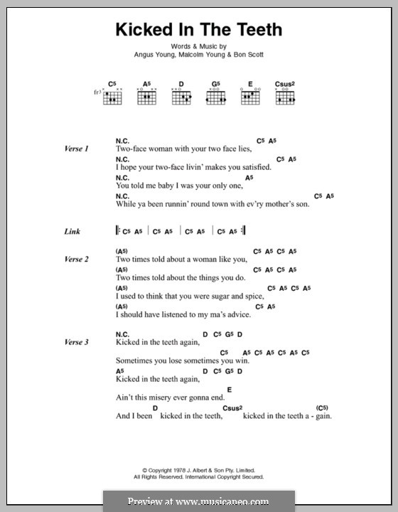 Kicked in the Teeth (AC/DC): Lyrics and chords by Angus Young, Bon Scott, Malcolm Young