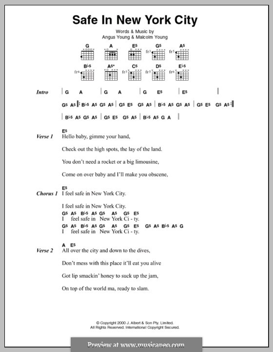 Safe in New York City (AC/DC): Lyrics and chords by Angus Young, Malcolm Young