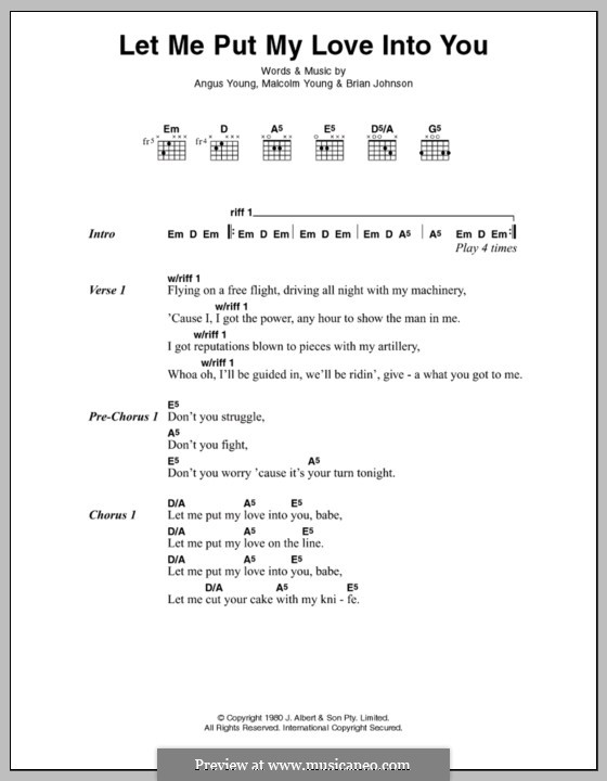 Let Me Put My Love Into You (AC/DC): Lyrics and chords by Angus Young, Brian Johnson, Malcolm Young