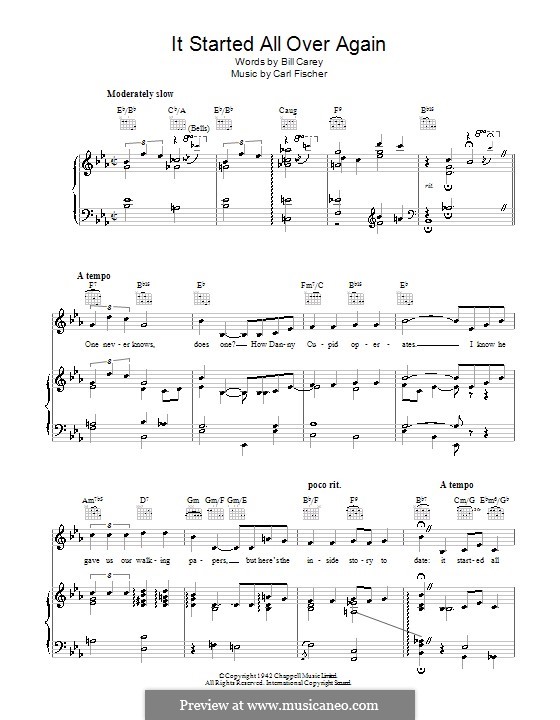 It Started All Over Again (Frank Sinatra): It Started All Over Again (Frank Sinatra) by Bill Carey, Carl Fischer