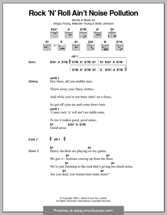 Rock and Roll Ain't Noise Pollution (AC/DC): Lyrics and chords by Angus Young, Brian Johnson, Malcolm Young