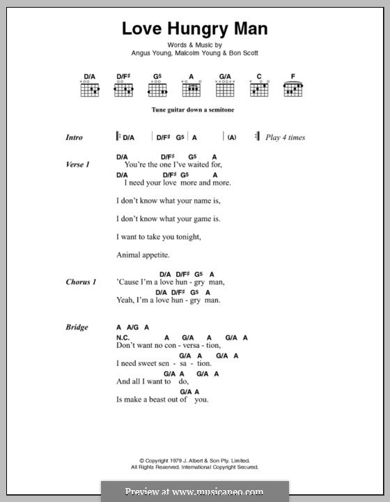 Love Hungry Man (AC/DC): Lyrics and chords by Angus Young, Bon Scott, Malcolm Young