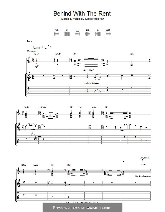 Behind with the Rent: For guitar with tab by Mark Knopfler