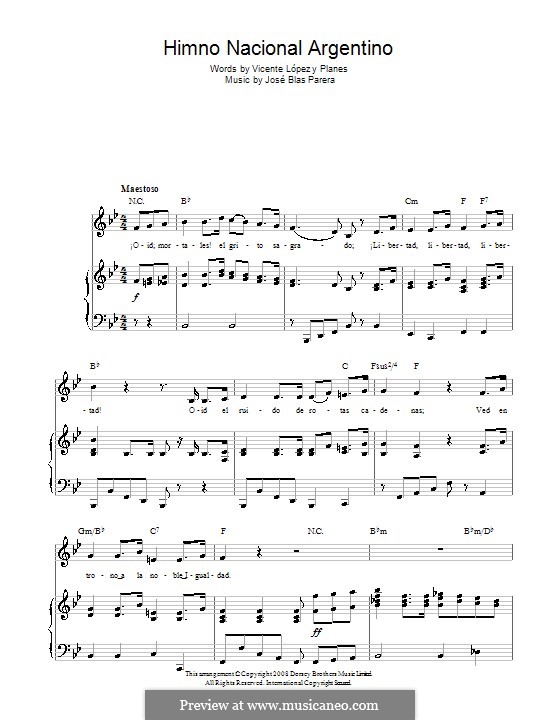 Himno Nacional Argentino (Argentinian National Anthem): For voice and piano (or guitar) by Jose Blas Parera