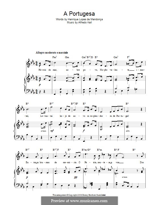 A Portugesa (Portuguese National Anthem): For voice and piano (or guitar) by Alfredo Keil