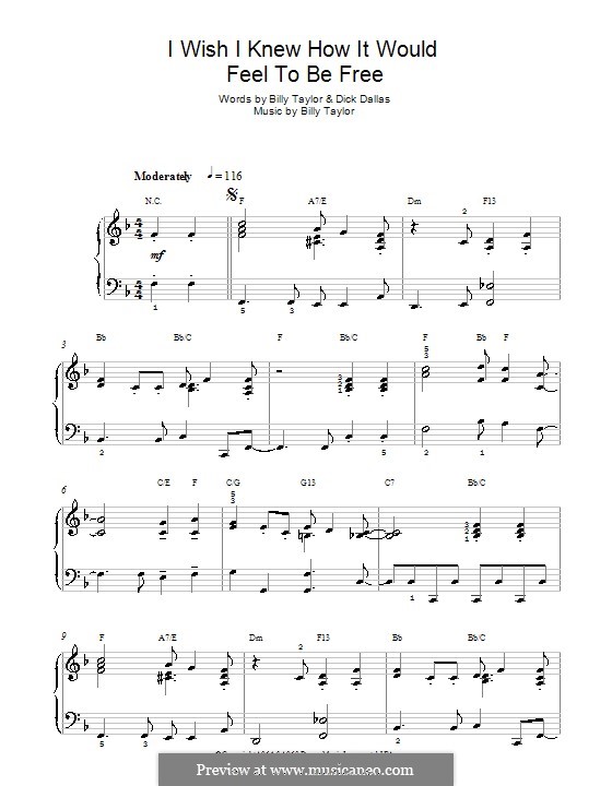I Wish I Knew How It Would Feel To Be Free By B Taylor On Musicaneo