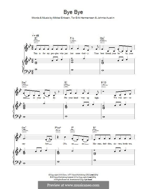 Bye Bye (Mariah Carey): For voice and piano (or guitar) by Johntá Austin, Mikkel Storleer Eriksen, Tor Erik Hermansen