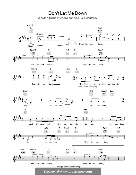 Don't Let Me Down (The Beatles): Melody line, lyrics and chords by John Lennon, Paul McCartney
