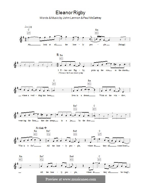 Eleanor Rigby (The Beatles) by J. Lennon, P. McCartney on MusicaNeo