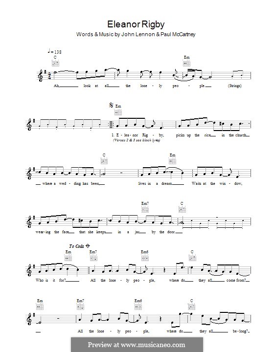 Vocal version: Melody line, lyrics and chords by John Lennon, Paul McCartney