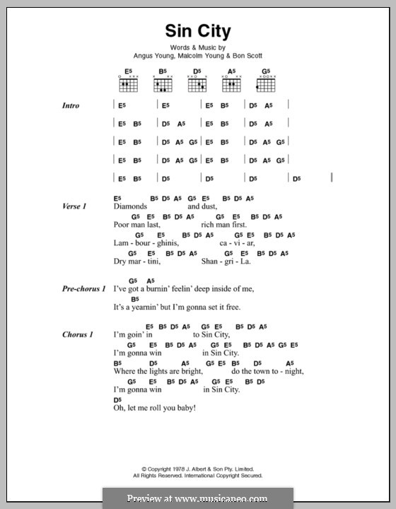 Sin City (AC/DC): Lyrics and chords by Angus Young, Bon Scott, Malcolm Young