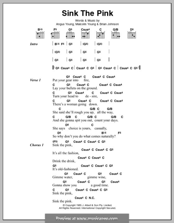 Sink the Pink (AC/DC): Lyrics and chords by Angus Young, Brian Johnson, Malcolm Young