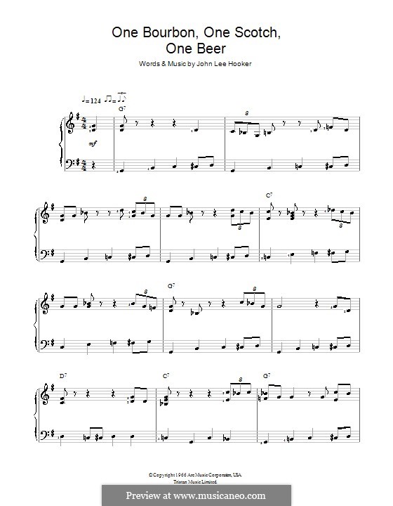 One Bourbon, One Scotch, One Beer by . Hooker - sheet music on MusicaNeo