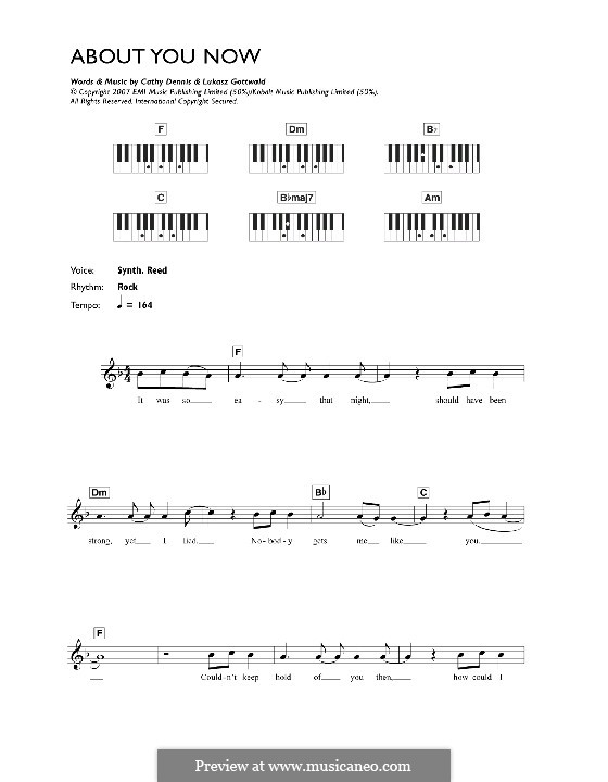About You Now (The Sugababes): For keyboard by Cathy Dennis, Lukas Gottwald
