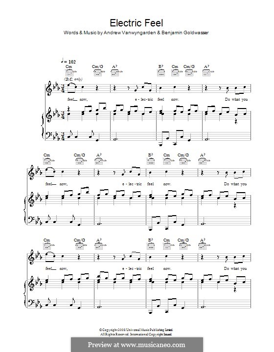 Electric Feel (MGMT) by A. Vanwyngarden, B. Goldwasser on MusicaNeo