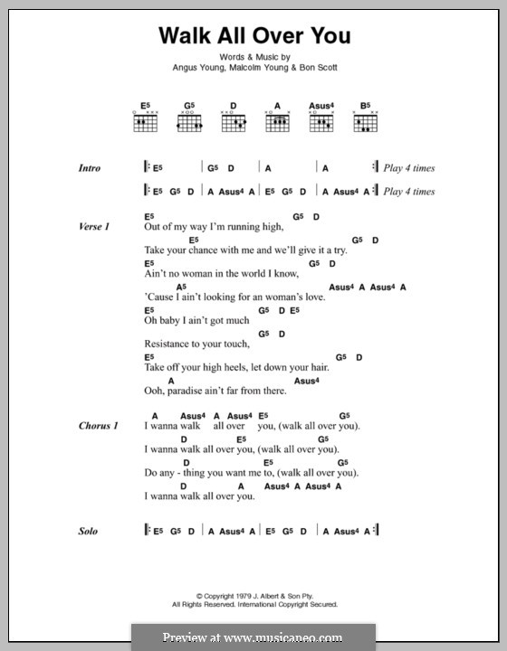Walk All Over You (AC/DC): Lyrics and chords by Angus Young, Bon Scott, Malcolm Young