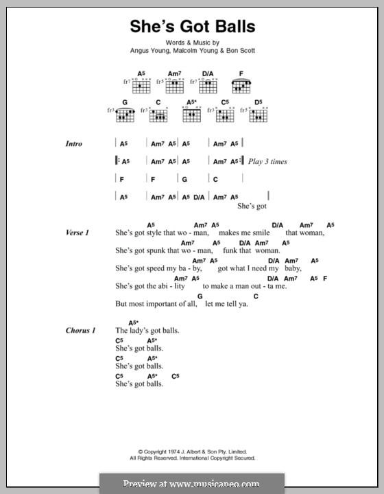 She's Got Balls (AC/DC): Lyrics and chords by Angus Young, Bon Scott, Malcolm Young