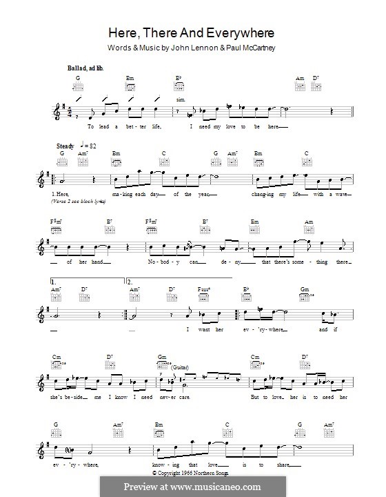 Here, There and Everywhere (The Beatles): Melody line, lyrics and chords by John Lennon, Paul McCartney