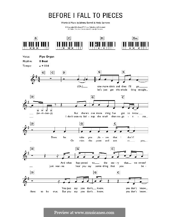 Before I Fall to Pieces (Razorlight): For keyboard by Andy Burrows, Johnny Borrell