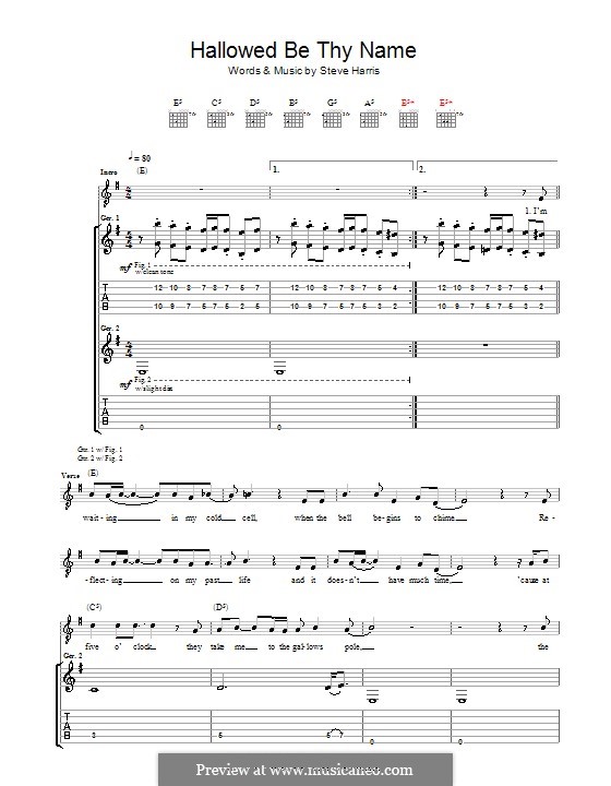 Hallowed Be Thy Name (Iron Maiden): For guitar with tab by Steve Harris