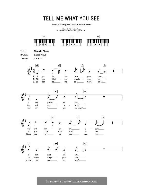Tell Me What You See (The Beatles): For keyboard by John Lennon, Paul McCartney