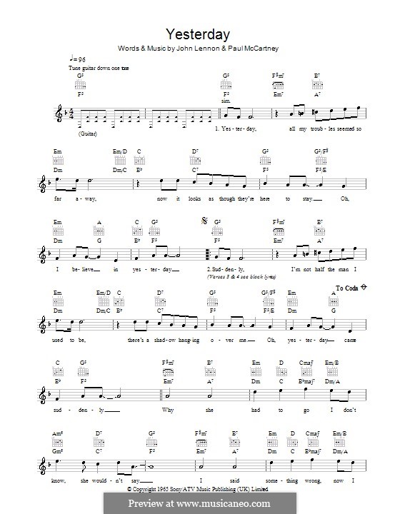 Vocal version: Melody line, lyrics and chords by John Lennon, Paul McCartney