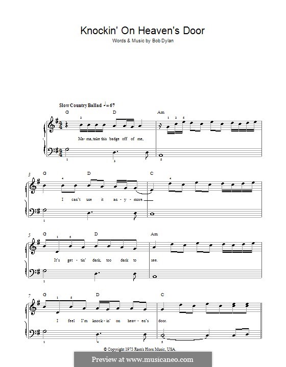 Knockin' on Heaven's Door: For easy piano by Bob Dylan