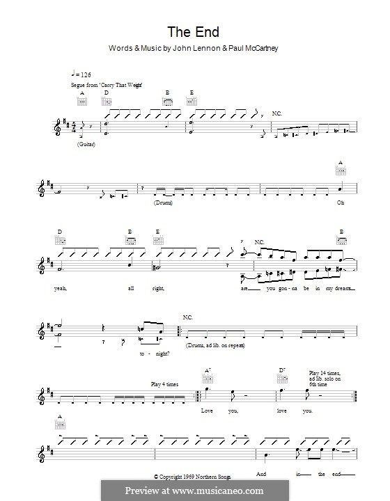 The End (The Beatles): Melody line, lyrics and chords by John Lennon, Paul McCartney