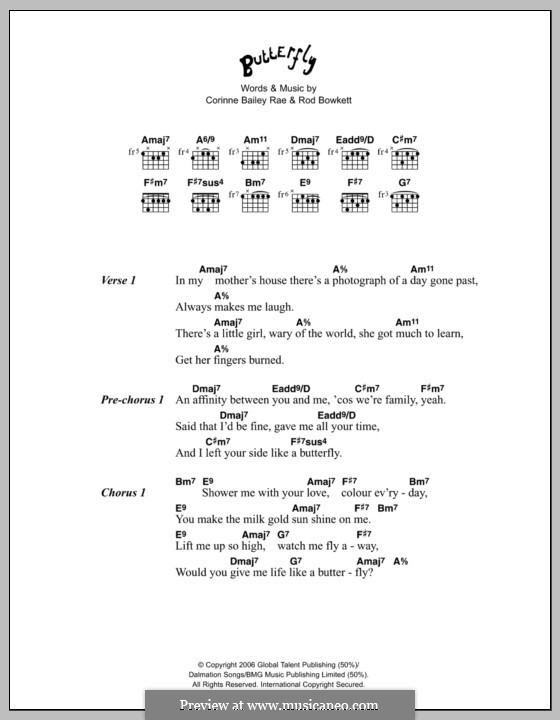 Butterfly (Corinne Bailey Rae): Lyrics and chords by Rod Bowkett