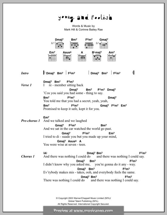 Young and Foolish (Corinne Bailey Rae): Lyrics and chords by Mark Hill