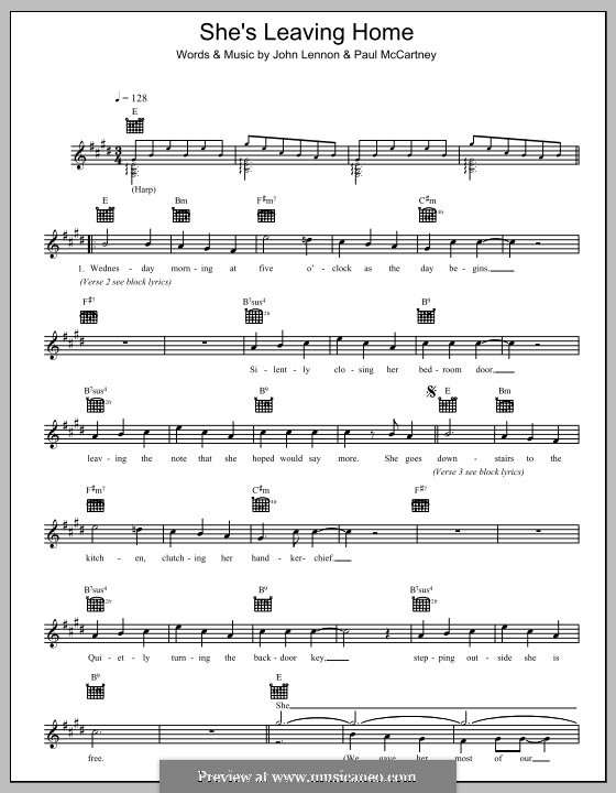 She's Leaving Home (The Beatles): Melody line, lyrics and chords by John Lennon, Paul McCartney