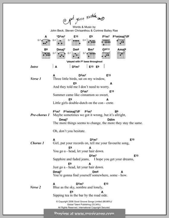 Put Your Records on (Corinne Bailey Rae): Lyrics and chords by John Beck, Steven Chrisanthou