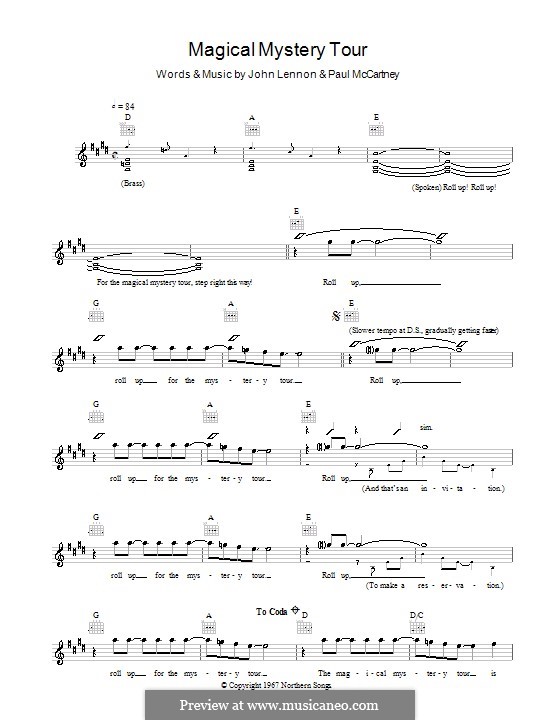 Magical Mystery Tour (The Beatles): Melody line, lyrics and chords by John Lennon, Paul McCartney