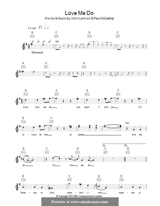 Love Me Do (The Beatles): Melody line, lyrics and chords by John Lennon, Paul McCartney