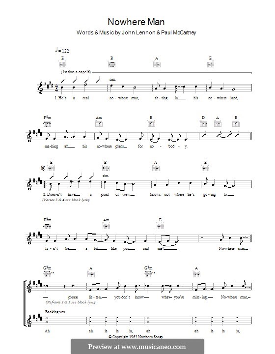 Nowhere Man (The Beatles): Melody line, lyrics and chords by John Lennon, Paul McCartney