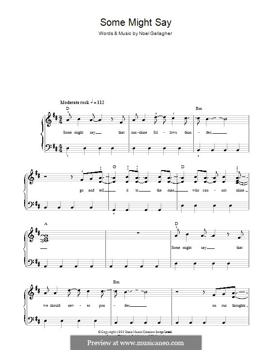 Some Might Say (Oasis): For easy piano by Noel Gallagher