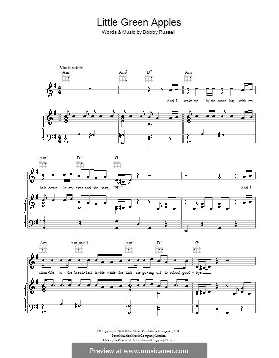 Little Green Apples: For voice and piano (or guitar) by Bobby Russell