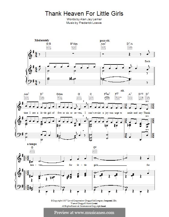 Thank Heaven for Little Girls (Maurice Chevalier): For voice and piano (or guitar) by Frederick Loewe