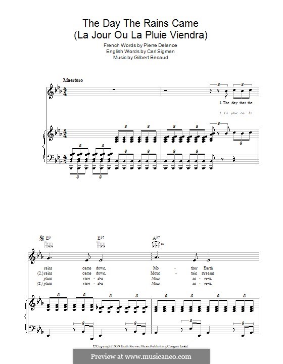 The Day the Rains Came: For voice and piano or guitar (Raymond Le Fevre) by Gilbert Becaud